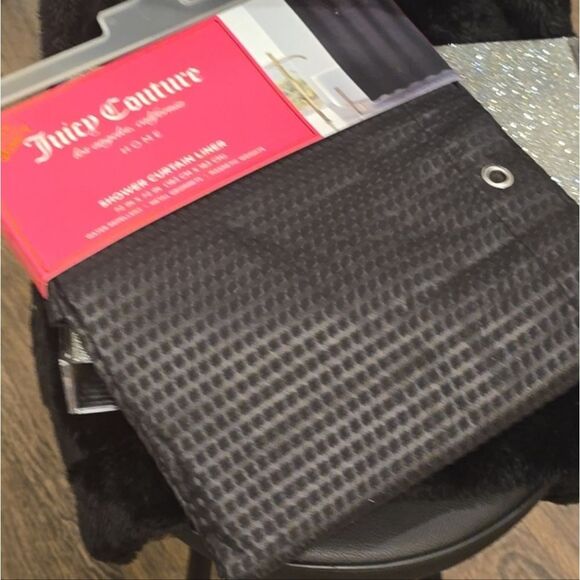 Juicy Couture Home Water Repellent Waffle Shower Curtain Liner- Black - Picture 6 of 7